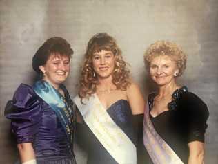 Laidley's Show Ball attracted a crowd of about 300 for the crowning of Miss Showgirl. The winner was Rosanne Stewart (centre) of Glenore Grove. Sharyn Kammholz (left) of Lowood was queen of the ball and Mrs Eunice Brimblecombe of Forest Hill was chosen as show matron. Photo taken July 18, 1989. Picture: Gatton Star