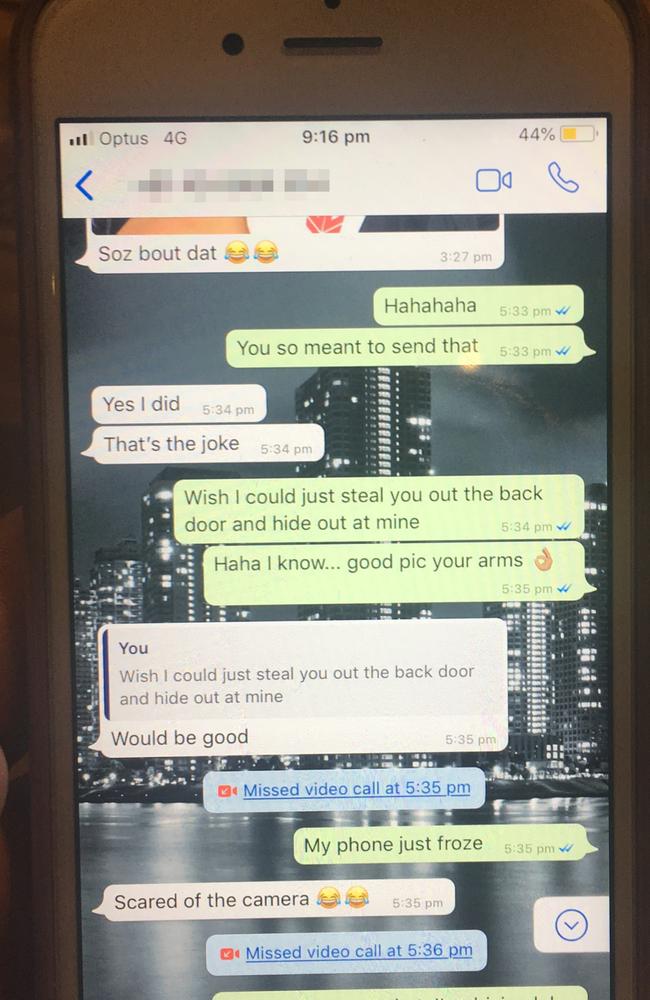 Text messages between Sam Burgess and a Melbourne woman, captured on her phone following their relationship during the 2018 Rugby League world cup. Picture: supplied