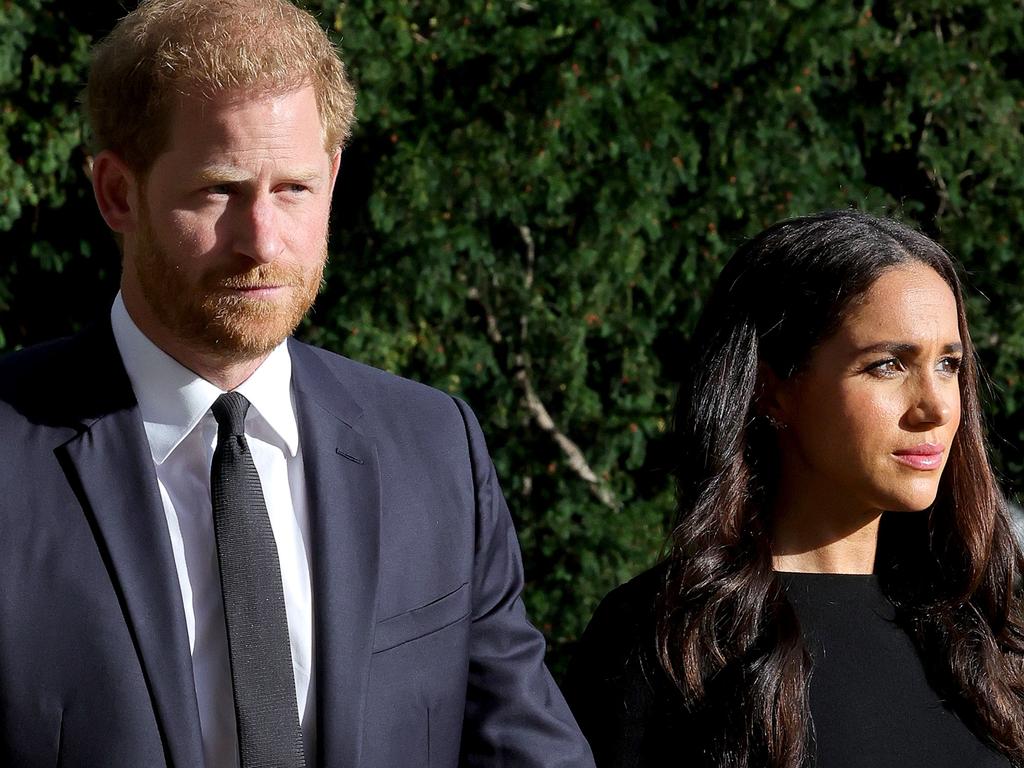 Prince Harry and Meghan Markle on the Long Walk at Windsor Castle, where they reunited with William and Kate. Picture: Chris Jackson/Getty Images