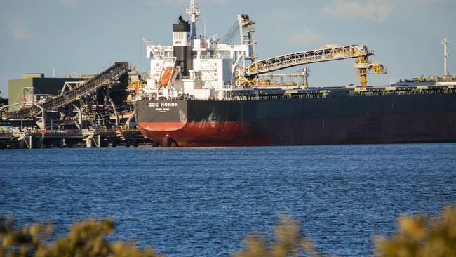 Coal ship BBG Honor is loaded with coal at the Port of Newcastle. Picture: Liam Driver