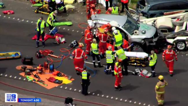 Aerial footage taken from the aftermath of the horrific collision. Picture: Facebook / Channel 9