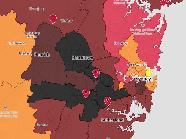 Map of NSW COVID-19 case locations, cases and tests. Picture: NSW Health