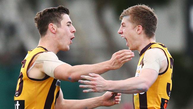 We’re on our way to the grand final. Box Hill celebrates Picture: Michael Dodge (Getty Images)