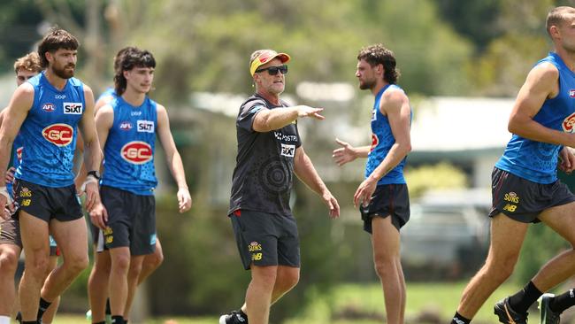 Hardwick taking charge on day one of pre-season training. Picture: Chris Hyde/Getty Images