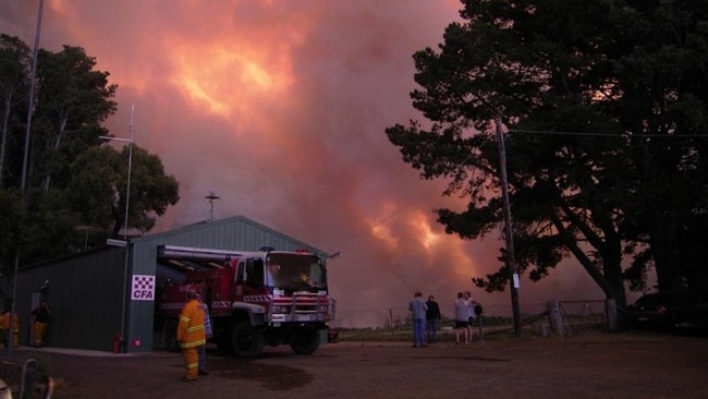 Locals watch the Kilmore East Fire from the Kinglake West Fire Station on Black Saturday, February 7, 2009.