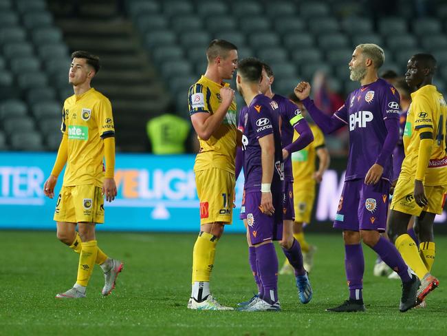 The A-League match between Perth Glory and Central Coast Mariners wasn’t a ratings winner. Picture: Ashley Feder/Getty Images