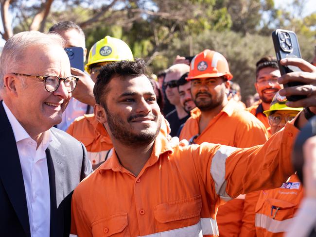 WHYALLA, AUSTRALIA - NewsWire Photos - 20 FEBRUARY, 2025: Australian Prime Minister Anthony Albanese is pictured visiting with workers at Whyalla Steelworks in South Australia. Picture: NewsWire / Tim Joy