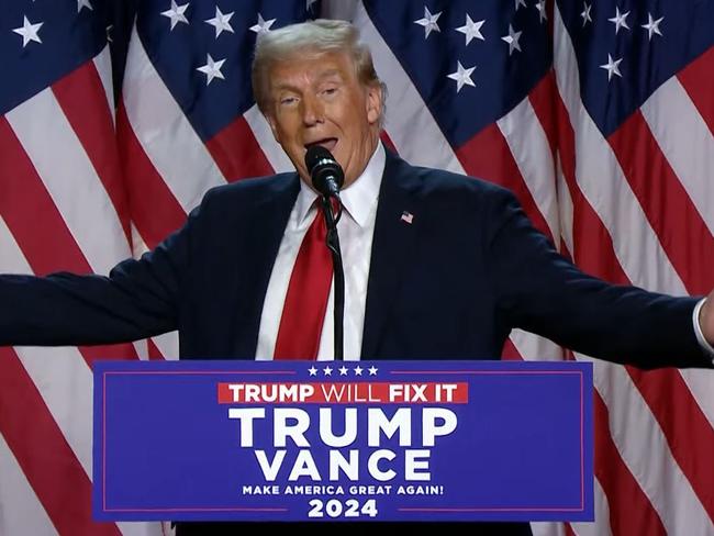 WEST PALM BEACH, FLORIDA - NOVEMBER 05: Republican presidential nominee former President Donald Trump  at the Palm Beach Convention Center   VIDEO GRAB