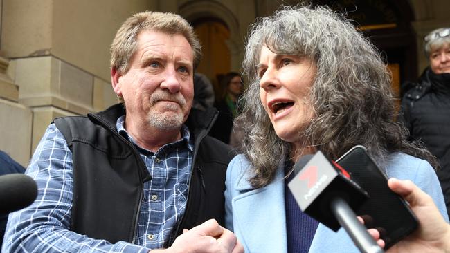 Abuse advocates Chrissie Foster and Rob Walsh were present at the appeal hearing on Wednesday. Picture: AAP/Erik Anderson