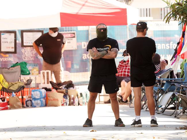 CFMEU blocking workers at the site of the Cross River Rail station Dutton Park earlier this year. Picture: Liam Kidston