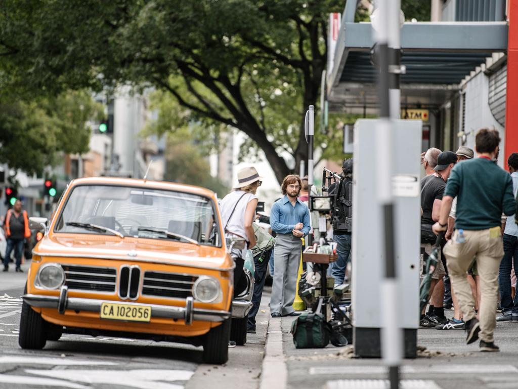 Daniel Radcliffe on set during the filming of “Escape from Pretoria” in Pirie St, Adelaide. Picture: Morgan Sette/The Advertiser