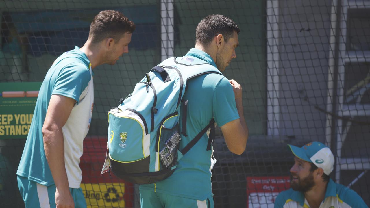 Josh Hazlewood and Scott Boland ahead of the SCG Test. Picture: Daniel Pockett/Getty Images