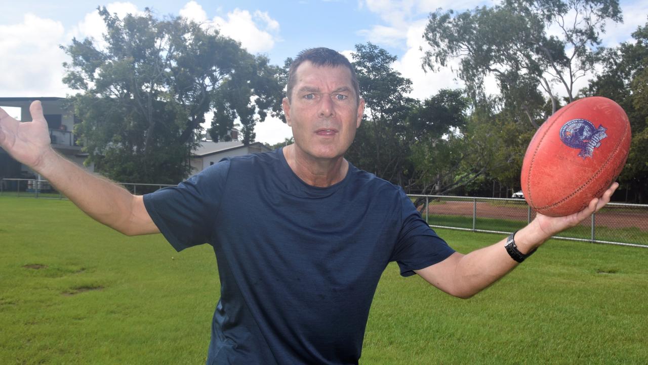 Rapid Creek resident Dane Hirst was disgruntled after the goalposts at Nightcliff Oval were removed ahead of the Darwin Cricket season. Picture: Nathaniel Chambers