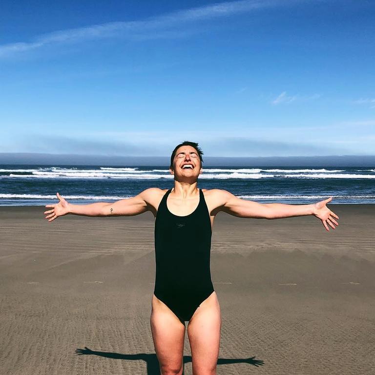 Frances Abbott has stunned in rare new photo of herself at the beach, rocking a black swimsuit. Picture: Instagram/FrancesLoch