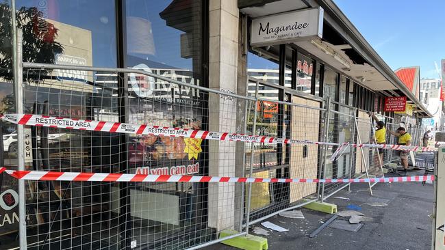 Businesses have been cordoned off in Footscray after a blaze ripped through a block of shops on Tuesday night.