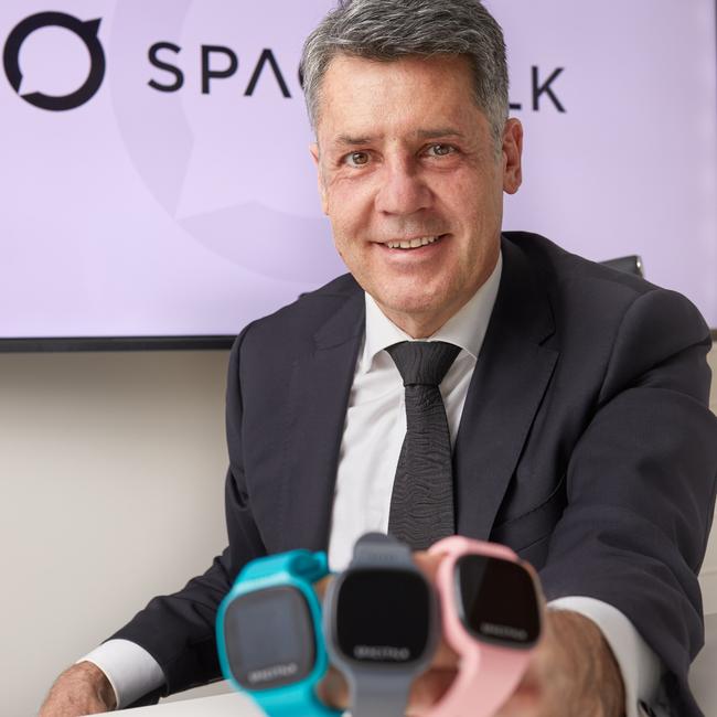 Spacetalk CEO Mark Fortunatow with the Spacetalk watches. Picture: Benjamin Liew