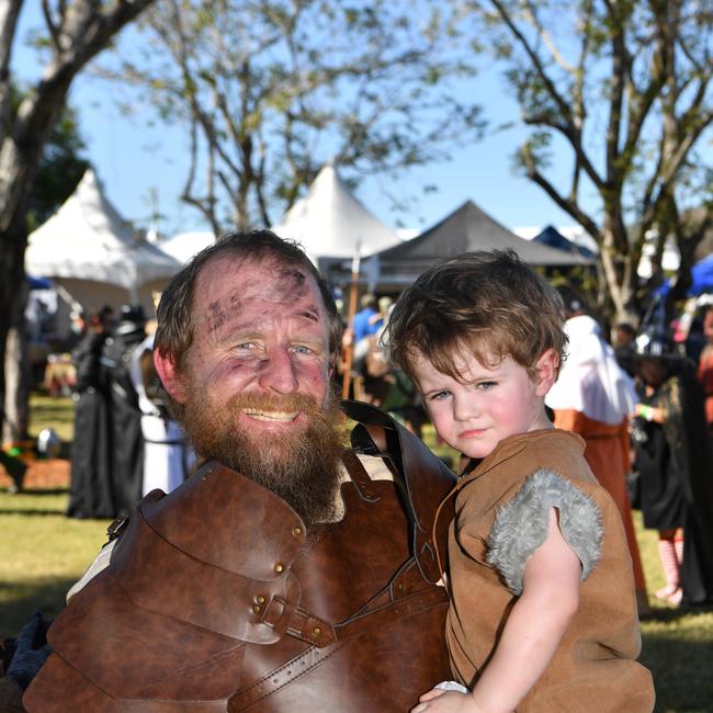 Townsville Medieval and Fantasy Festival 2024 at Cluden. Arthur Toms with Gabriel, 2. Picture: Evan Morgan