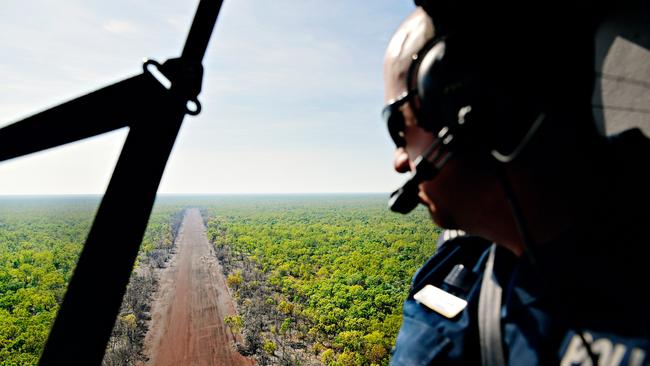 Mataranka sergeant Tom Chalk looks over Gorrie Airstrip during the search for Patrick Moriarty.