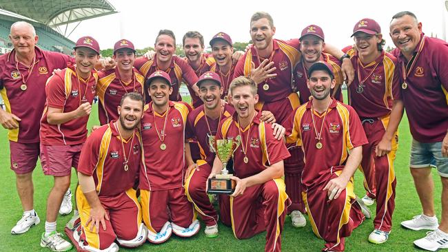 Tea Tree Gully with the T20 trophy after defeating Adelaide Uni last season. Picture: Tom Huntley