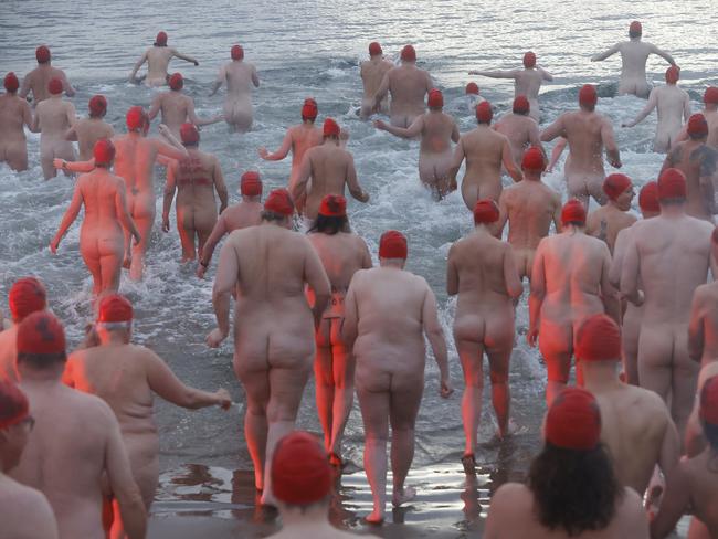 Dark Mofo Nude Solstice Swim 2024 at Long Beach Sandy Bay.  Picture: Nikki Davis-Jones