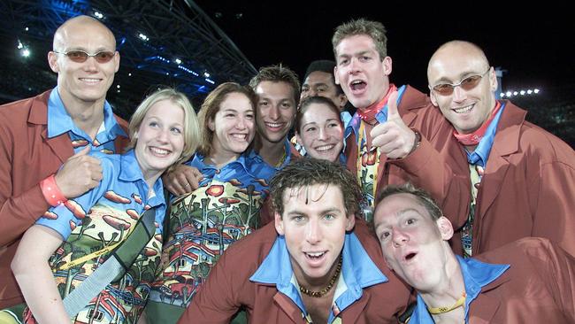 Members of the Australian swim team from the 2000 Sydney Olympics, including Ian Thorpe (C, back) and Grant Hackett (C, front). Picture: Gregg Porteous