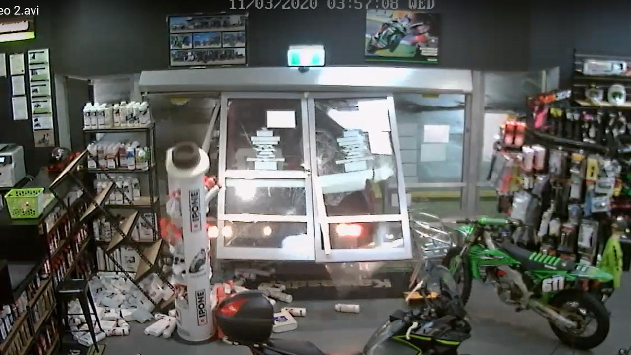 A LandCruiser was the weapon of choice when criminals broke into the Mackay Kawasaki store causing tens of thousands of dollars in damage. Picture: Contributed