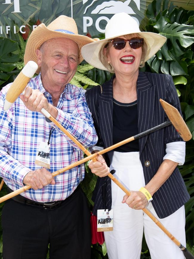 Gerry Harvey and Katie Page-Harvey at the Pacific Fair Magic Millions Polo. Picture: Luke Marsden