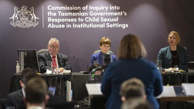 Commission of Inquiry, The Honourable Robert Benjamin AM SC, The Honourable Marcia Neave AO (Commission President) and Professor Leah Bromfield. Picture: Chris Kidd