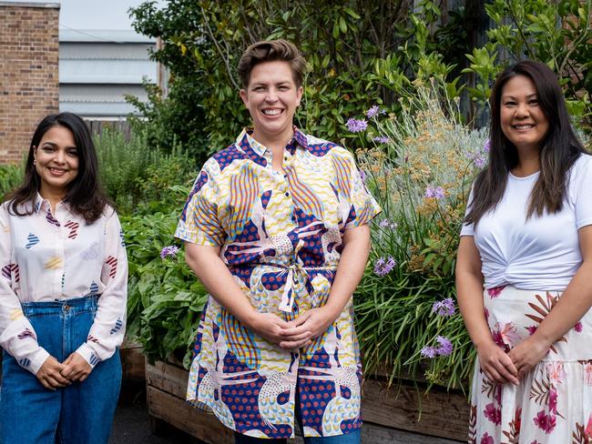 Kishwar, Linda and Jess have all made the huge sacrifice to be away from their families to chase their food dream on MasterChef Australia. Picture: Ten