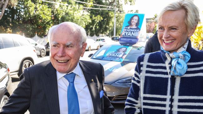 Former prime minister John Howard with then Liberal MP for Higgins Katie Allen at a polling station in Malvern, Melbourne. Picture: Ian Currie