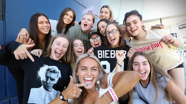 Justin Bieber fans already queuing outside Etihad stadium, for his concert on Friday night. Picture: Alex Coppel