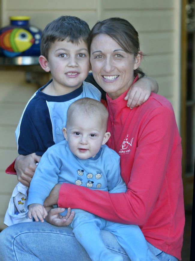 Hayley Lewis with sons Jacob and Kai in 2004.