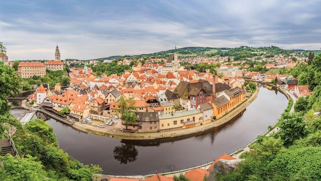 The town of Cesky Krumlov on the Vltava River in the Czech Republic.