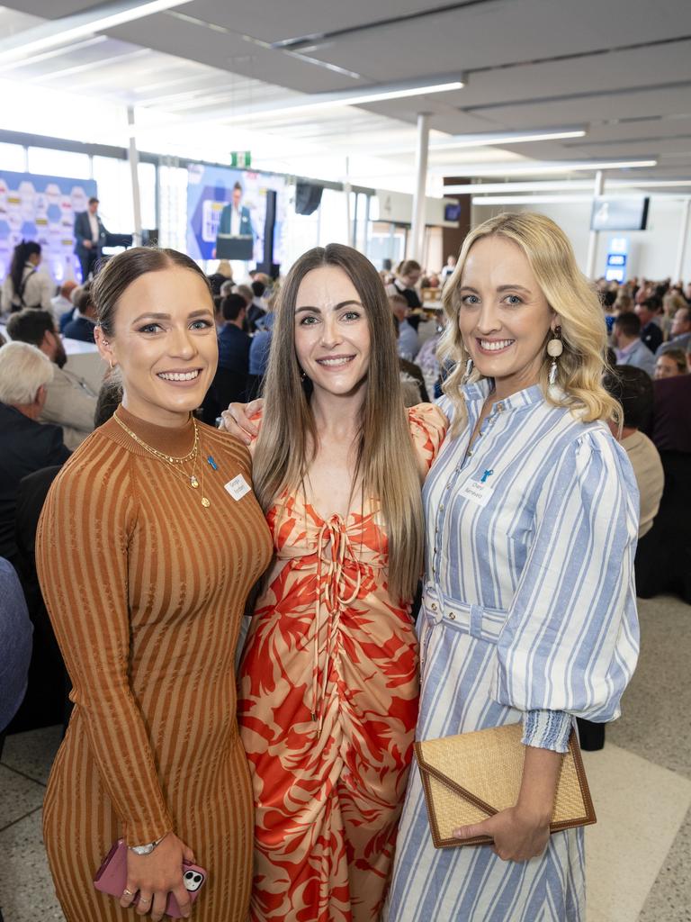 At It's a Bloke Thing 2022 are (from left) Georgia Fordham, Elise Eiser and Cheryl Barneveld at Wellcamp Airport, Friday, September 9, 2022. Picture: Kevin Farmer