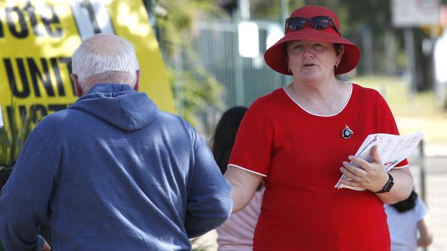Ms Stanley at Casula Public School on election day. Picture: Robert Pozo