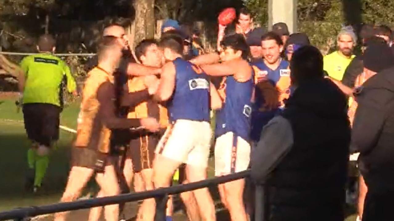 Former AFL umpire Michael Pell headbutted in a local footy game. Picture: Supplied