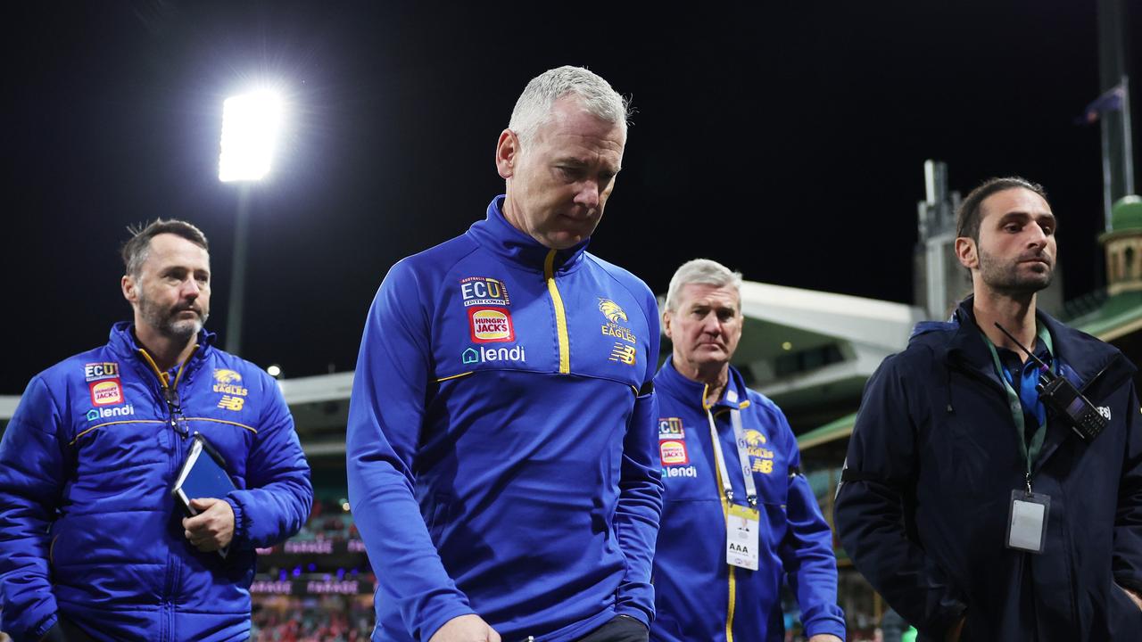 Adam Simpson leaves the SCG after losing by 171 points to Sydney. Picture: Mark Metcalfe/AFL Photos/via Getty Images