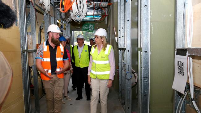 Premier Annastacia Palaszczuk pictured making an announcement about the Tugun Satellite Hospital and also doing a walk through. Pictured with the Premier is Ciaran Walsh, Project Manager Hutchinson Constructions. Tugun Wednesday 3rd May 2023 Picture David Clark