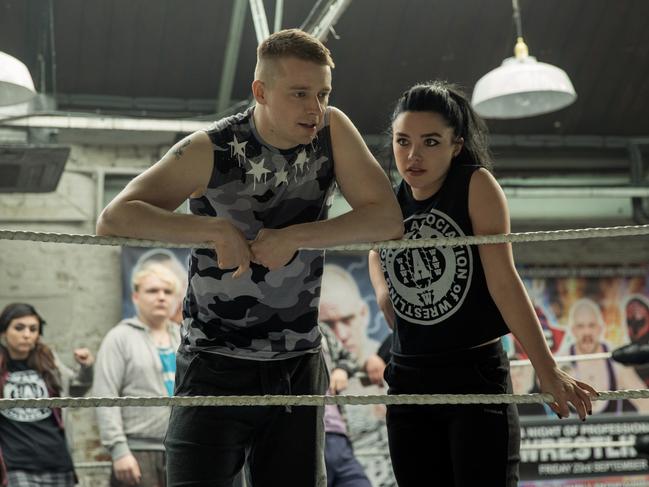 Jack Lowden and Florence Pugh in Fighting With My Family. 