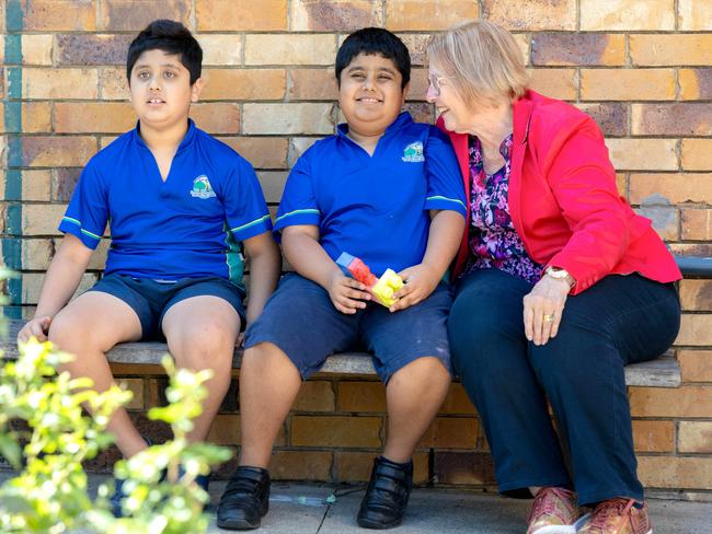 Darling Point Special School principal Charmaine Driver with students Zaviyar Fahad and Ahmed Zumeer. Picture: Richard Walker