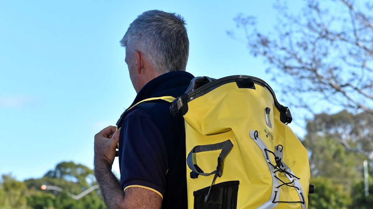 The Inrigo is a waterproof camera backpack that comes with an integrated Bluetooth humidity monitor that alerts users via smartphone alert if moisture is detected inside. Picture: John McCutcheon