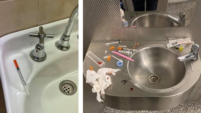 Coffs Harbour business operator Nikki Williams shared these disturbing photos of discarded needles in a public toilet in the CBD.