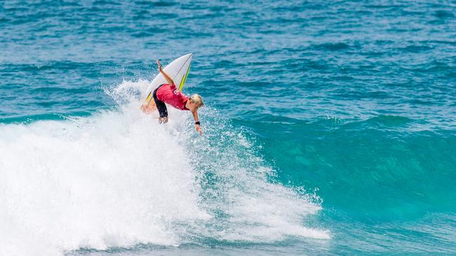 Dane Henrys favourite move is a backhand hook although he is working on inverted corrupt corkscrew! Photo Ben Stagg/ by Surfing Qld.