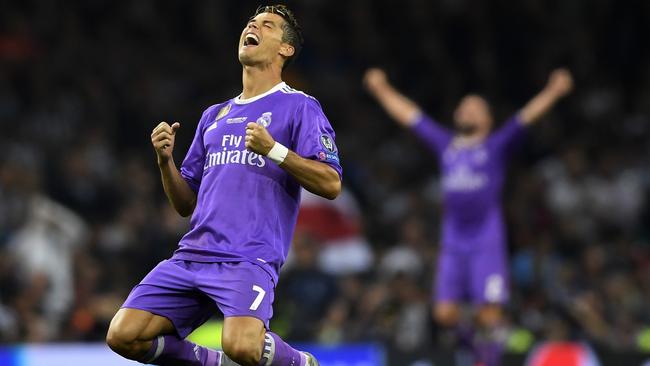 Cristiano Ronaldo of Real Madrid celebrates victory after the UEFA Champions League Final.