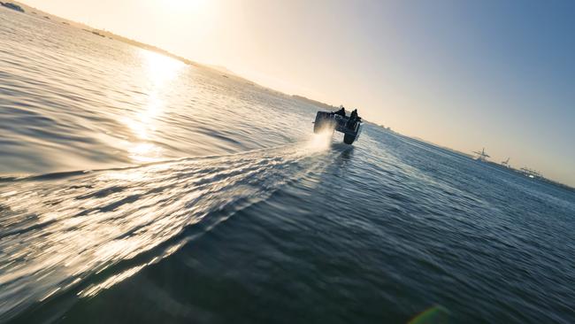 One of Vessev's hydrofoil boats in action, which produces zero emissions and can reduce energy consumption by up to 90 per cent.