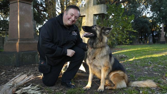 Paranormal expert Daniel Phillips with Hera in St Thomas’ Rest Park. Picture: David Swift