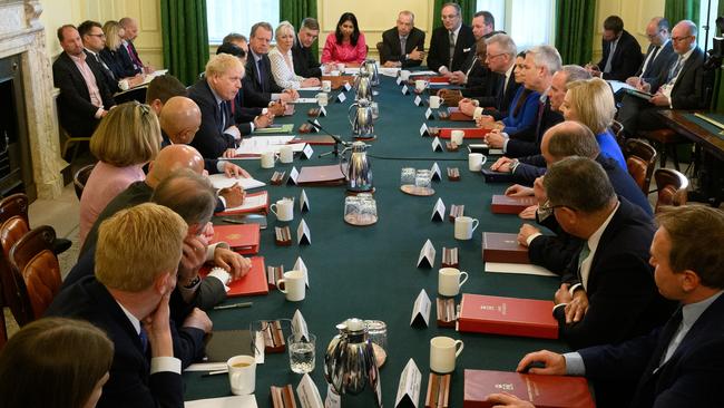 Boris Johnson addresses his Cabinet the day after he survived a no-confidence vote. Picture: Getty Images.