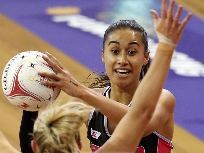 NETBALL - Adelaide Thunderbirds v West Coast Fever at Priceline Stadium. Maria Folau and Jessica Anstiss. . Picture SARAH REED