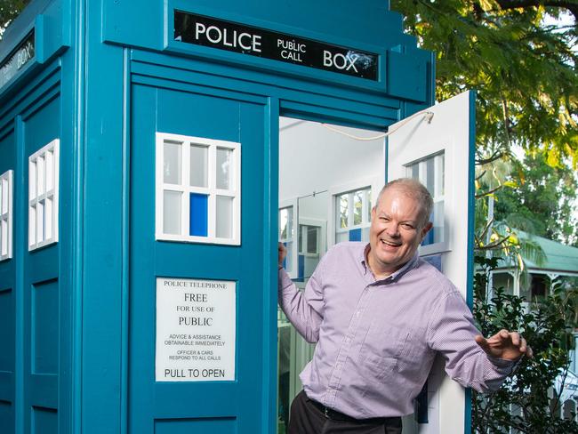 19-04-2022 Derek Forbes has built a Doctor Who Tardis at his Graceville home. Picture: Brad Fleet