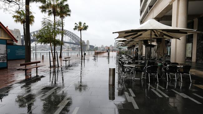 A deserted cafe at Circular Quay on Sydney Harbour. Picture: Gaye Gerard